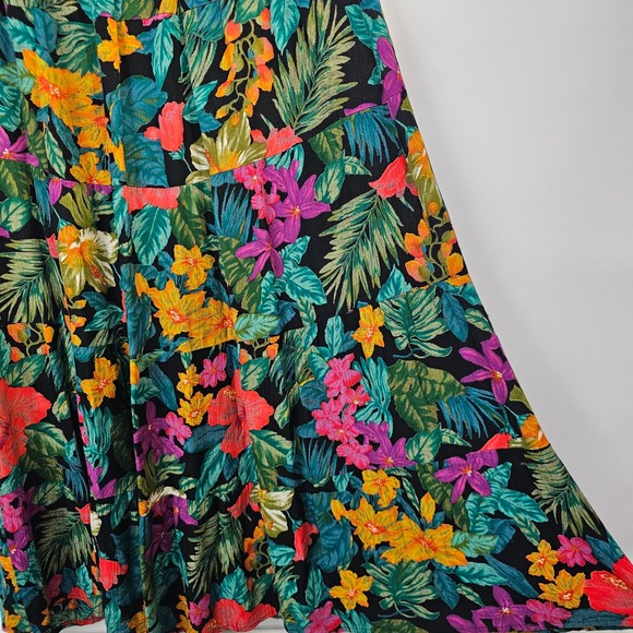 Vintage Carole Little Maxi Skirt 10P Tropical Dark Floral Tiered 90s Boho Resort - Picture 8 of 9